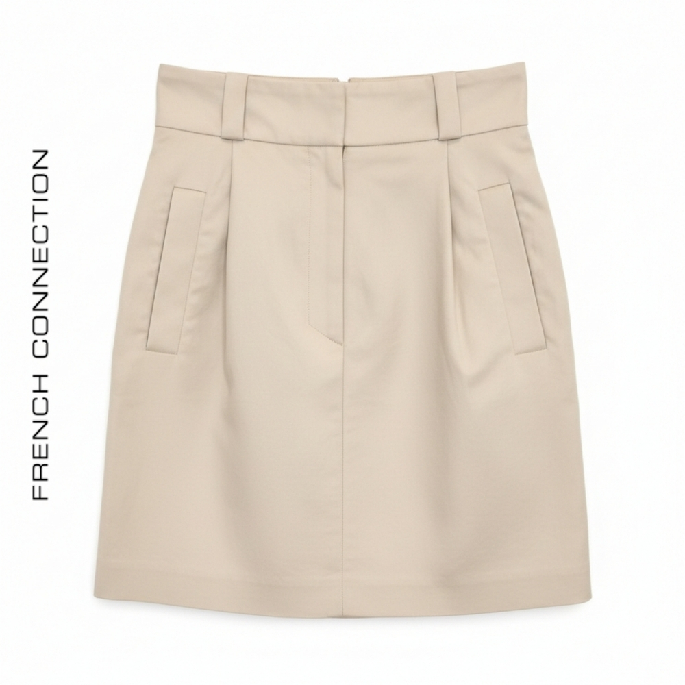 Sz 2 French Connection Cotton Trench Cream Khaki Mini Skirt Golf Skirt